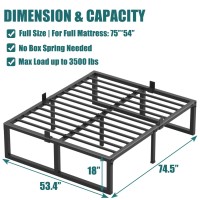 Yitong Angel Full Size Bed Frame 18 Inch Heavy Duty Support 3500 Lbs Metal Platform No Box Spring Needednoise Freenonslips