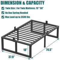 Yitong Angel Twin Bed Frame 18 Inch High 3500 Lbs Heavy Duty Metal Platform Mattress Foundation With Steel Slat Supportno Box