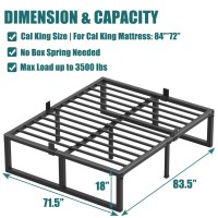 Yitong Angel California King Bed Frame 18 Inch High 3500 Lbs Metal Platform Mattress Foundation With Steel Slat Supportno Box