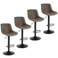 Youhauchair Bar Stools Set of 4, Swivel Counter Height Barstools with Back, Adjustable PU Leather Bar Chairs, Modern Armless Kitchen Island Stool, Brown