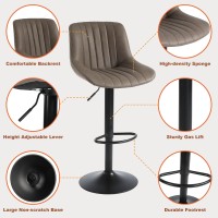 Youhauchair Bar Stools Set of 4, Swivel Counter Height Barstools with Back, Adjustable PU Leather Bar Chairs, Modern Armless Kitchen Island Stool, Brown