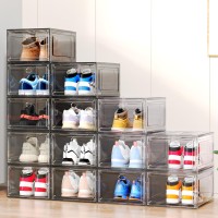 Arstpeoe Upgrade Harder Solid Plastic Shoe Organizer With Magnetic Front Door 12 Pack Shoe Boxes Clear Stackable Sneaker Stora