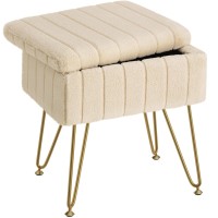 Greenstell Vanity Stool Chair Faux Fur With Storage 157L X 118W X 194H Soft Ottoman 4 Metal Legs With Antislip Feet