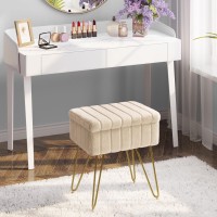 Greenstell Vanity Stool Chair Faux Fur With Storage 157L X 118W X 194H Soft Ottoman 4 Metal Legs With Antislip Feet