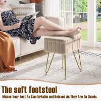 Greenstell Vanity Stool Chair Faux Fur With Storage 157L X 118W X 194H Soft Ottoman 4 Metal Legs With Antislip Feet