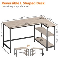 Woodynlux L Shaped Computer Desk 43 Inch Home Office Desk With Shelf Gaming Desk Corner Table For Work Writing And Study Sp