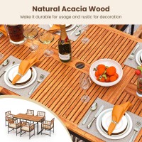 Tangkula 7 Pieces Patio Dining Set, Outdoor Acacia Wood Table And Chairs With Soft Cushions And 1.96??Umbrella Hole For Backyard, Garden, Poolside (Beige)