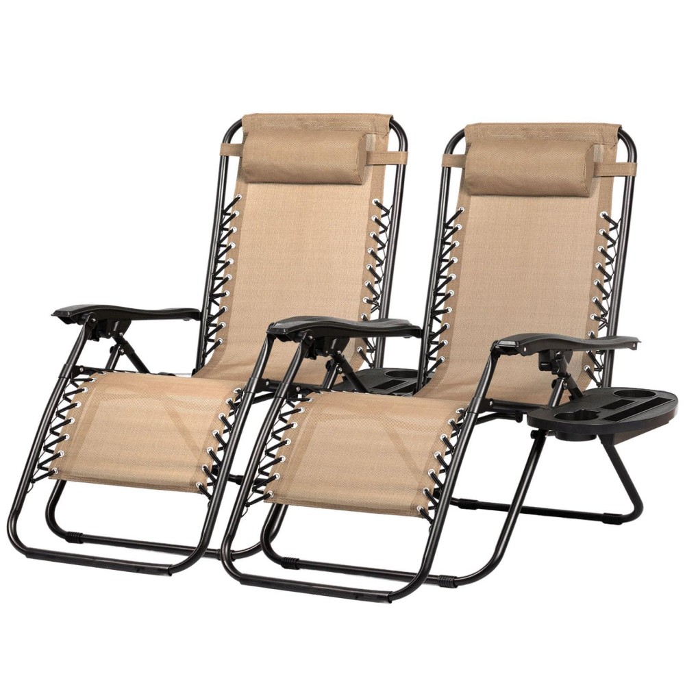 Nazhura Set Of 2 Relaxing Recliners Patio Chairs Adjustable Steel Mesh Zero Gravity Lounge Chair Beach Chairs With Pillow And Cu