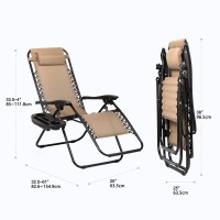 Nazhura Set Of 2 Relaxing Recliners Patio Chairs Adjustable Steel Mesh Zero Gravity Lounge Chair Beach Chairs With Pillow And Cu