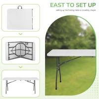 Paylesshere Folding Tables Plastic 6Ft Half Portable Foldable Table For For Parties Wedding Bbq Camping White 6 Ft