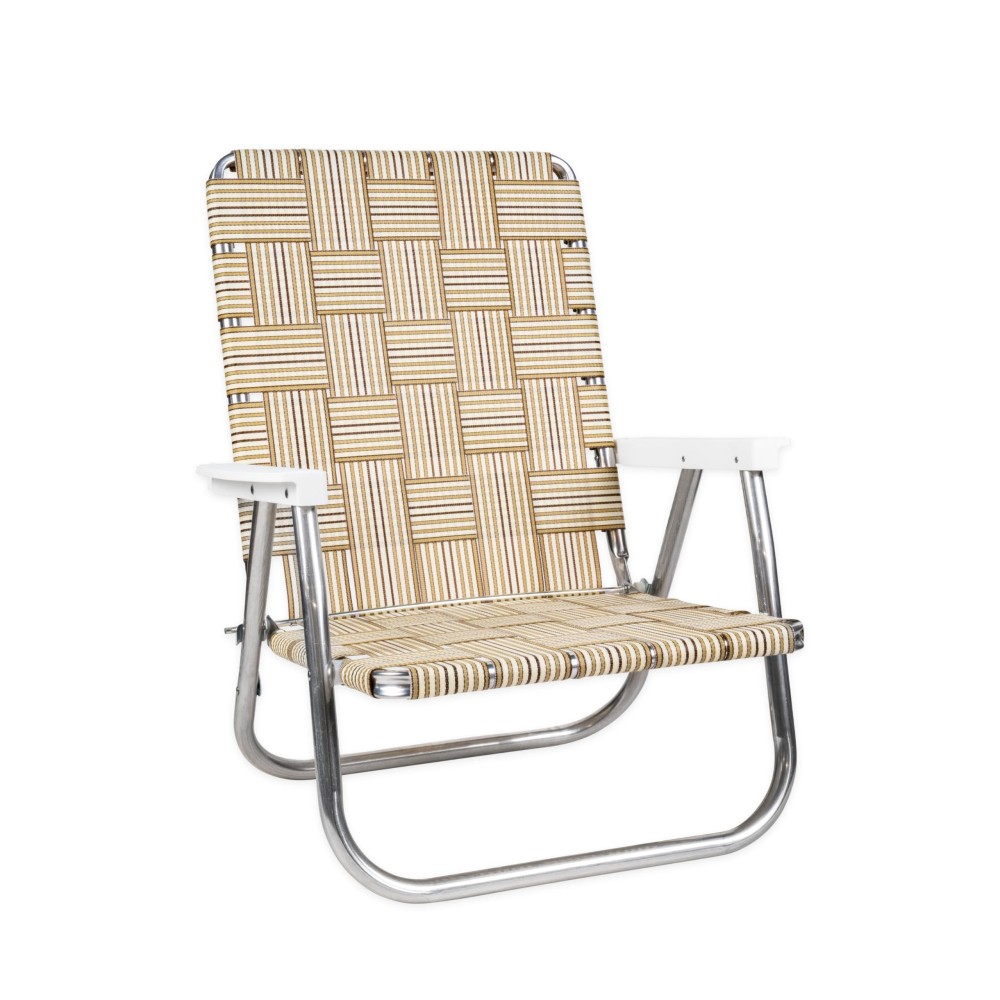 Lawn Chair Usa Experience The Ultimate Beach Relaxation With The Tan Stripe Beach Chair Lightweight Durable And Perfect For