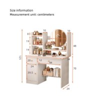 Aeumruch Dressing Table Set With Chair, Led Light, 2 Drawers, 1 Cabinet, 4 Shelves Suitable For Bedrooms