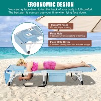 Docred Heavy Duty Tanning Chair With Face Hole  Adjustable 5-Position Folding Chaise Lounge Chairs For Outside  Portable Lay Flat Beach Lounge Chair For Outdoor Sunbathing Beach Pool Lawn Camping