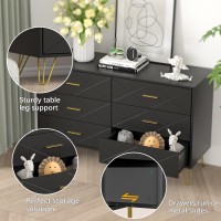 FURNIWAY Black Dresser for Bedroom, Modern Bedroom Dresser with 6 Deep Drawers, Wide Chest of Drawers with Gold Handles for Living Room