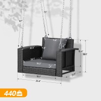 Outvita Porch Swing  2Ft Hanging Outdoor Porch Swings For Adults  Square Wicker 1 Person Patio Swing  With Pillow  Cushion And Chain For Garden  Backyard  Weight Capacity - 440Lbs Black & Grey