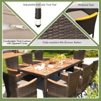 Dortala 9-Piece Patio Dining Set, Acacia Wood & Rattan Furniture Set With 8 Cushioned Stackable Armrest Chairs And Table, Outdoor Table & Chair Set For Backyard, Garden, Poolside