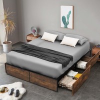 DORTALA Full Size Platform Bed Frame with 4 Drawers, Industrial Bed Base with Wooden Footboard, Headboard Holes, Reinforced Steel Slats, Mattress Foundation, No Box Spring Needed, No Noise