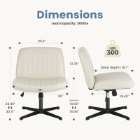 Dumos Cross Legged Armless Wide Wheels Modern Home Office Desk Swivel Adjustable Leather Vanity Chair Cream