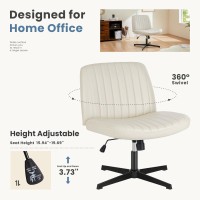 Dumos Cross Legged Armless Wide Wheels Modern Home Office Desk Swivel Adjustable Leather Vanity Chair Cream