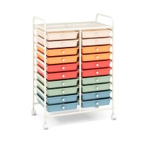 Goflame 20-Drawer Rolling Storage Cart, Multifunctional Art Craft Organizer Cart, Mobile Utility Storage Cart With Removable Drawers & Lockable Wheels, Craft Cart For Home Office School, Macaron Color