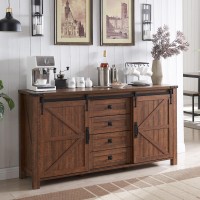 T4Tream Farmhouse Sideboard Buffet Cabinet With Storage 60 Large Kitchen Cabinet Wsliding Barn Doors And 4 Drawers 312 T