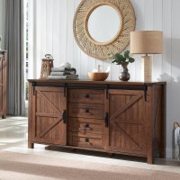 T4Tream Farmhouse Sideboard Buffet Cabinet With Storage 60 Large Kitchen Cabinet Wsliding Barn Doors And 4 Drawers 312 T