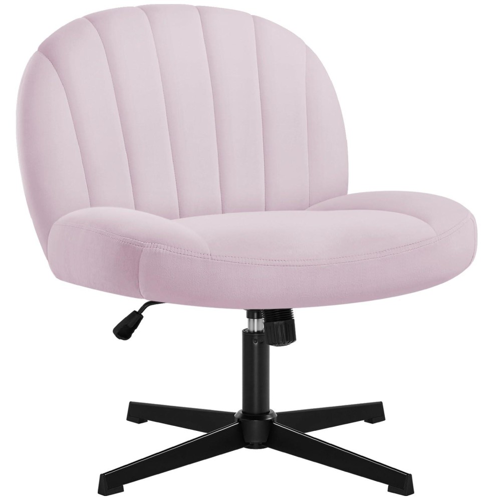 Iwmh Armless Office Desk Chair No Wheels,Ergonomic Criss Cross Legged Computer Chair With Fabric Padded, Height Adjustable Wide Seat Vanity Chair,Mid Back Task Chair For Home, Bedroom (Pink)