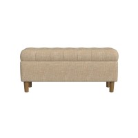 HomePop Home Decor | Tufted Ainsley Button Storage Ottoman Bench with Hinged Lid | Ottoman Bench with Storage for Living Room & Bedroom, Light Tan Textured Solid
