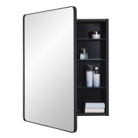 Idyllor Black Bathroom Mirror Medicine Cabinet With Round Corner Framed Door 24 X 30 Inch Recessed Or Surface Mount With Adjus