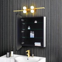 Idyllor Black Bathroom Mirror Medicine Cabinet With Round Corner Framed Door 24 X 30 Inch Recessed Or Surface Mount With Adjus