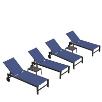 Purple Leaf Outdoor Chaise Lounge With Wheels For Outside Aluminum 4 Pieces Patio Lounge Chair With 5 Adjustable Position Reclin