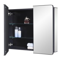 Idyllor Black Bathroom Mirror Medicine Cabinet With Round Corner Framed Door 30 X 256 Inch Recessed Or Surface Mount With Adj