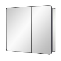 Idyllor Black Bathroom Mirror Medicine Cabinet With Round Corner Framed Door 30 X 256 Inch Recessed Or Surface Mount With Adj