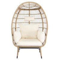 VINGLI Outdoor Egg Chair Oversized Indoor Outdoor Lounger with Cushions, Wicker Egg Chair Indoor for Patio Porch, Backyard, Living Room, Balcony, 440lb Capacity