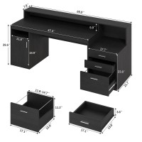 Yomiluve Computer Desk With 3 Drawer & Storage Shelves  Home Office Desk With File Drawer & Cabinet  Writing Study Table With Long Monitor Stand & Printer Shelf  Executive Desk  Black