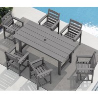 Serwall Outdoor Hdpe Dining Table Set 7Piece Outdoor Dining Table Sets With Umbrella Hole Cutout Table And 6 Chairs Gray