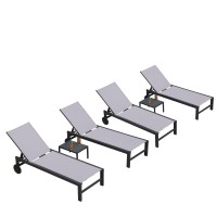 Purple Leaf Outdoor Chaise Lounge With Wheels For Outside 4 Pieces Aluminum Patio Lounge Chair With 5 Adjustable Position Reclin