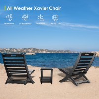 GREENVINES Folding-Xavier-Chairs Set of 2 | Wave | Portable Adirondack-Chair | HDPE Plastic | All Weather Fire-Pit Chair | Black | for Beach Outdoor Deck Poolside Garden Patio Porch Fishing