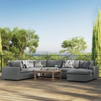 Modway Commix 7-Piece Modern Fabric Outdoor Sectional Sofa In Charcoal
