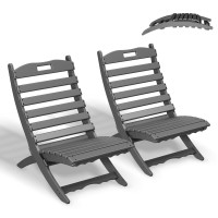 GREENVINES Folding-Xavier-Chairs Set of 2 | Wave | Portable Adirondack-Chair | HDPE Plastic | All Weather Fire-Pit Chair | Gray | for Beach Outdoor Deck Poolside Garden Patio Porch Fishing