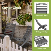 GREENVINES Folding-Xavier-Chairs Set of 2 | Wave | Portable Adirondack-Chair | HDPE Plastic | All Weather Fire-Pit Chair | Gray | for Beach Outdoor Deck Poolside Garden Patio Porch Fishing