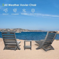 GREENVINES Folding-Xavier-Chairs Set of 2 | Wave | Portable Adirondack-Chair | HDPE Plastic | All Weather Fire-Pit Chair | Gray | for Beach Outdoor Deck Poolside Garden Patio Porch Fishing