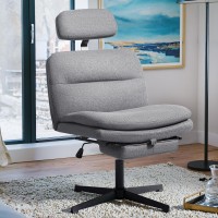 Shahoo Criss Cross Legged Chair, Armless Swivel Wide Padded Height Adjustable Fabric With Headrest&Footrest For Home Office, Light Grey