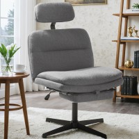 Shahoo Criss Cross Legged Chair, Armless Swivel Wide Padded Height Adjustable Fabric With Headrest&Footrest For Home Office, Light Grey