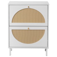 Zehuoge Rattan Shoe Cabinet With 2 Flip Drawers Entrance Hallway Slim Entryway Shoe Organizer White Shoe Rack Storage Cabinet