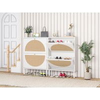 Zehuoge Rattan Shoe Cabinet With 2 Flip Drawers Entrance Hallway Slim Entryway Shoe Organizer White Shoe Rack Storage Cabinet