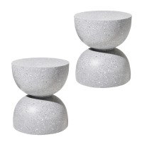 Glitzhome Outdoor Side Tables Set Of 2 Heavy Duty Patio Sturdy Faux Terrazzo Decorative Garden Stool Plant Table For Indoor Cov