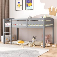 Kotek Twin Loft Bed, Solid Wood Low Loft Bed For Kids With Ladder & Guard Rails, No Box Spring Needed, Space-Saving Loft Bed Frame For Boys & Girls (Grey)