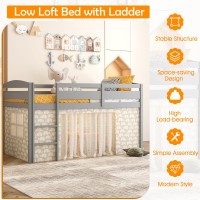 Kotek Twin Loft Bed, Solid Wood Low Loft Bed For Kids With Ladder & Guard Rails, No Box Spring Needed, Space-Saving Loft Bed Frame For Boys & Girls (Grey)