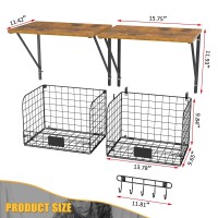 Threehio 2 Pack Garage Shelves Wall Mounted With Wire Storage Baskets Heavy Duty Garage Wall Shelving With Hooks Wooden Floati